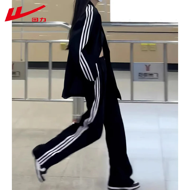 回力潮美式运动套装2025春秋冬季加绒加厚男女同款拉链卫衣两件套
