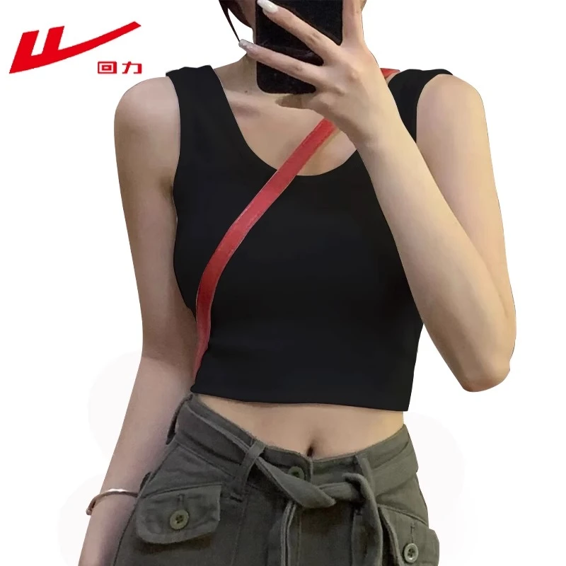回力纯棉背心女2025夏季内搭短款小吊带工字打底无袖外穿辣妹上衣
