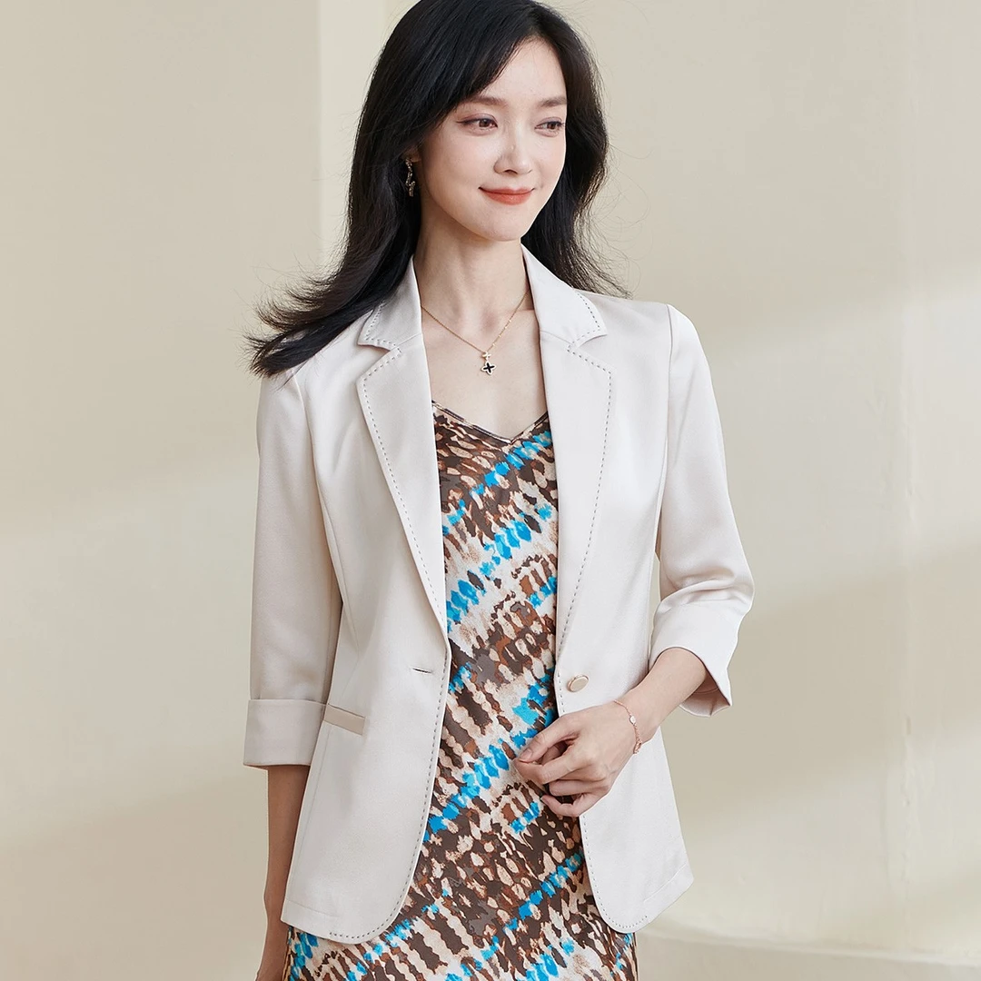 米思阳时尚休闲气质职业通勤ol百搭西服杏色常规西装5M23BX1141