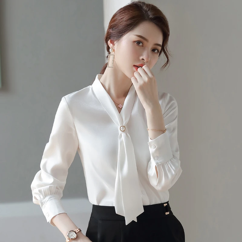 白色雪纺衬衫女设计感小众2025新款秋装上衣飘带长袖白衬衣职业装