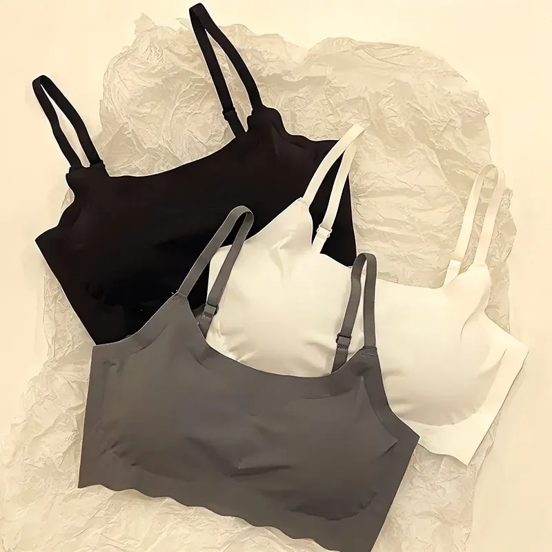 米陌无痕冰丝内衣少女吊带运动无钢圈文胸学生聚拢显胸小透气