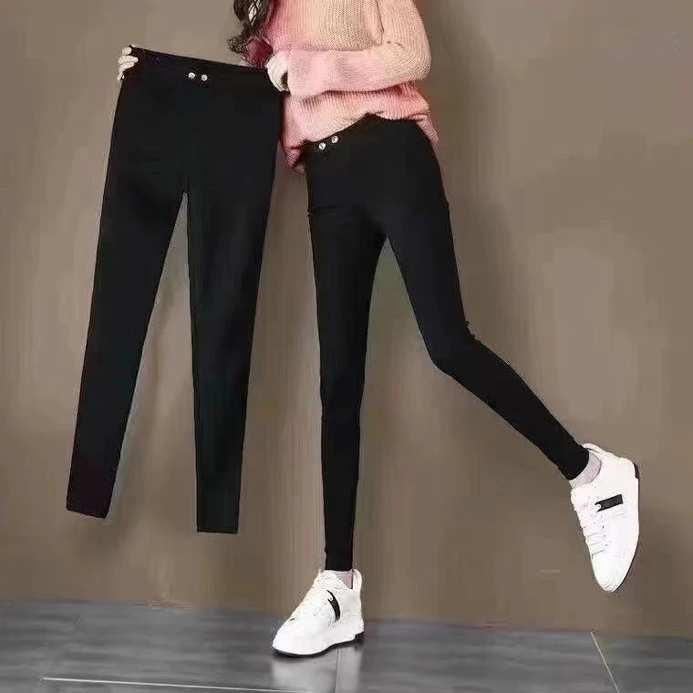 大码显瘦高腰小猫魔术裤春秋款黑色显瘦小脚裤女铅笔紧身小黑裤