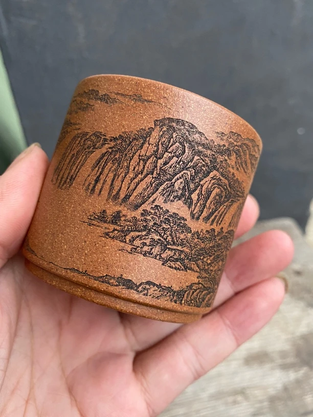 原矿黄降坡紫砂主人杯刻字大容量