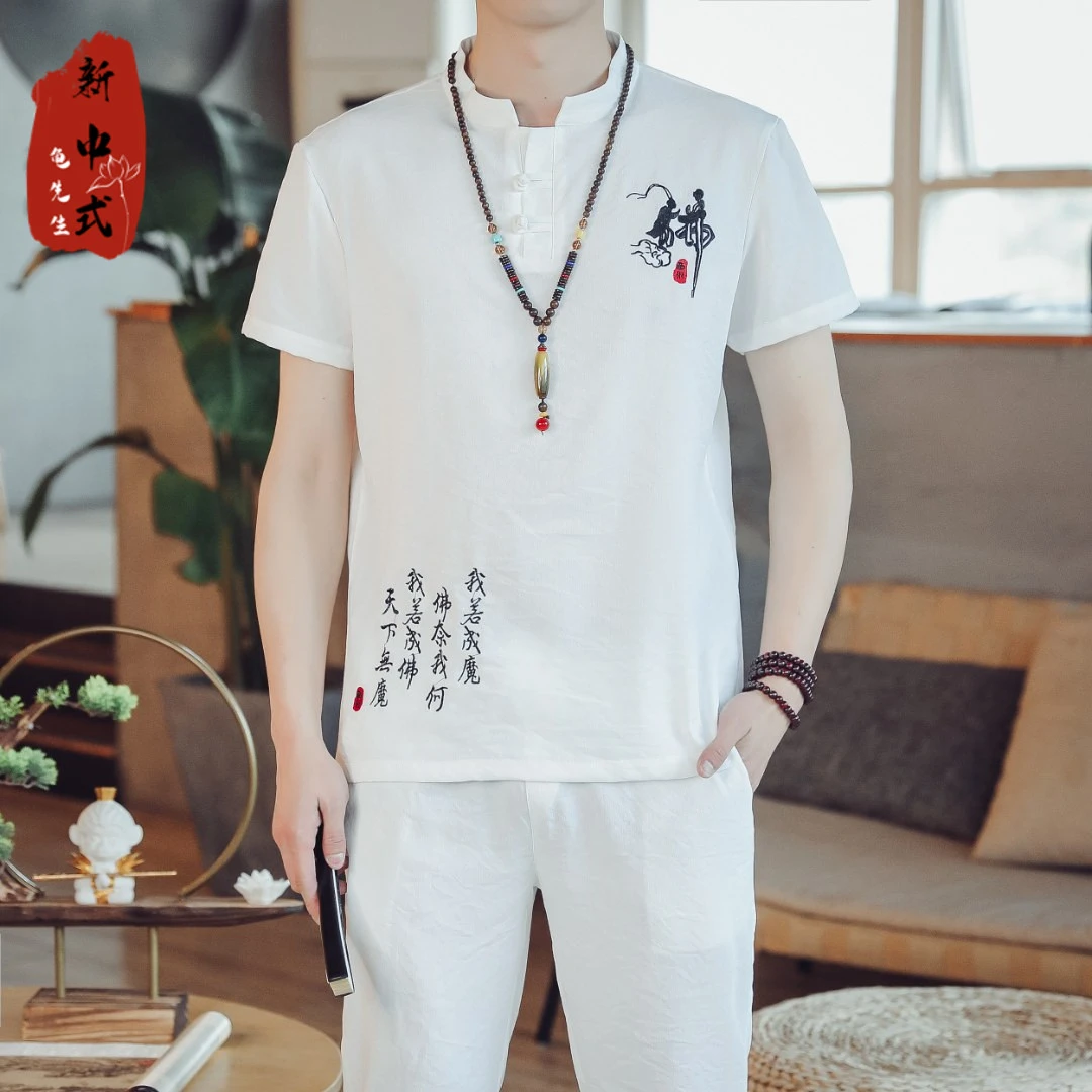 中国风男装 套头一套唐装（上衣+裤子）斗战胜佛