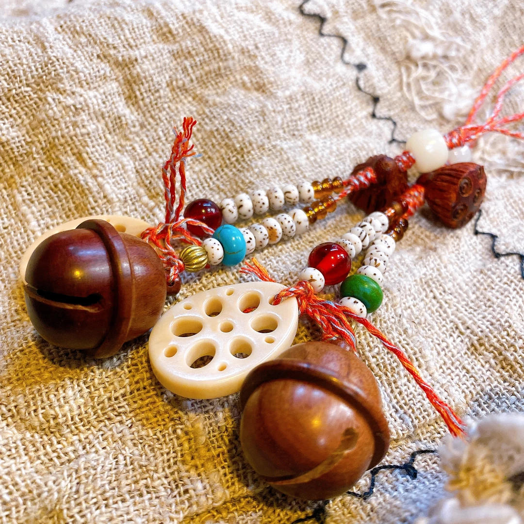 手工原创多功能手机挂件桃木哑铃藕片挂件