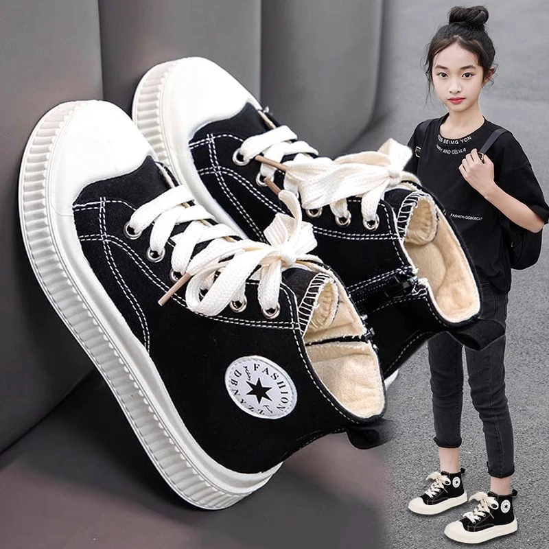 童鞋女童2024夏季新款儿童运动板鞋中大童女孩高帮休闲透气帆布鞋