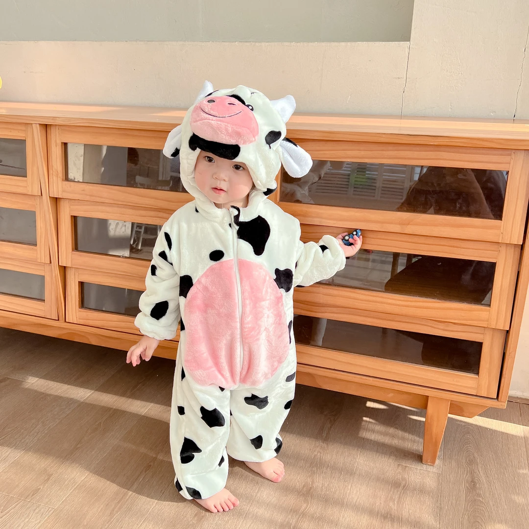 婴儿连体衣秋冬款连帽加绒哈衣男女童超萌衣服儿童家居服演出服