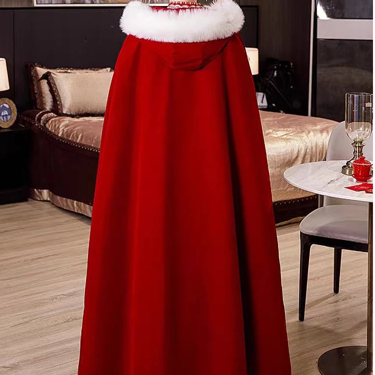 汉服冬季加绒加厚披风冬季披肩外套连帽婚纱古风中国风斗篷女冬