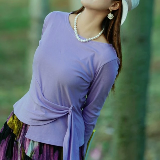 【长袖棉T】小一字肩秋冬新款修身显瘦女上衣纯棉T恤