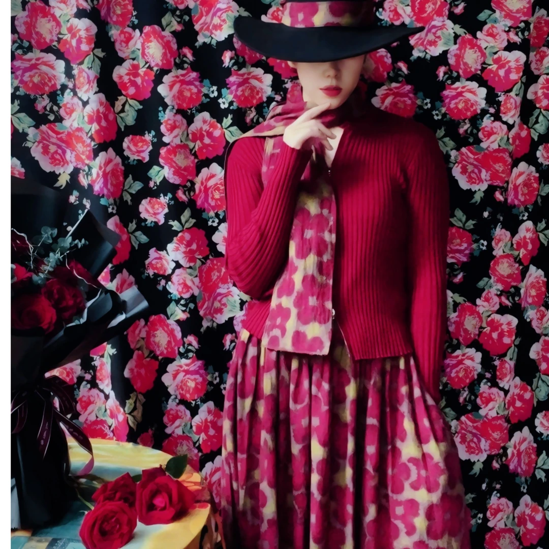 【花裙系列款】【半身裙】新款复古风高腰时尚松紧大摆中长款