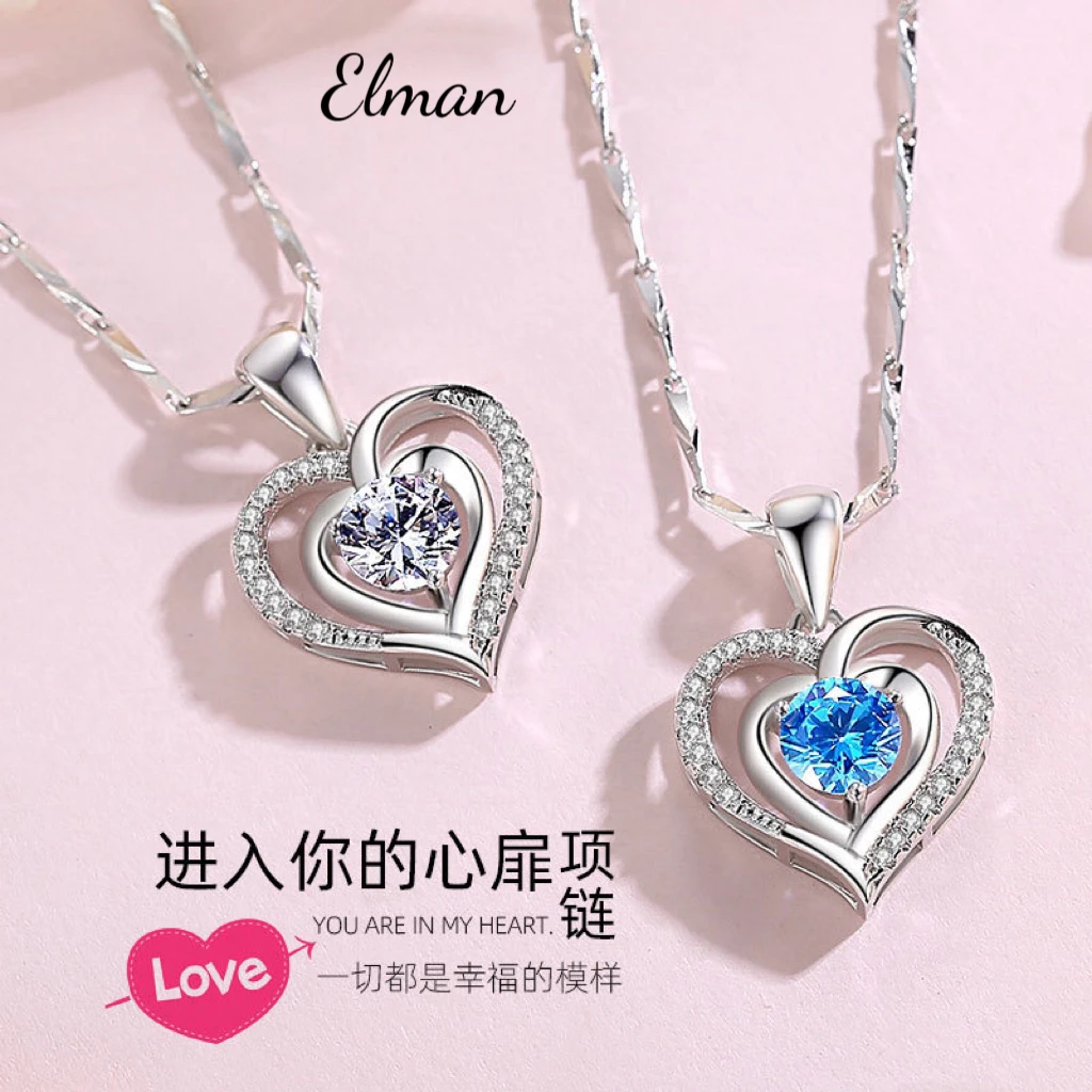 坠链均足银锆石 正品女网红潮锁骨链爱心吊坠项链生日礼物送女友