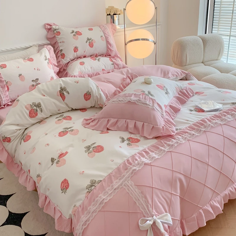 轻奢公主风四件套韩版小仙女蕾丝花边被套床单床上用品网红款暖棉