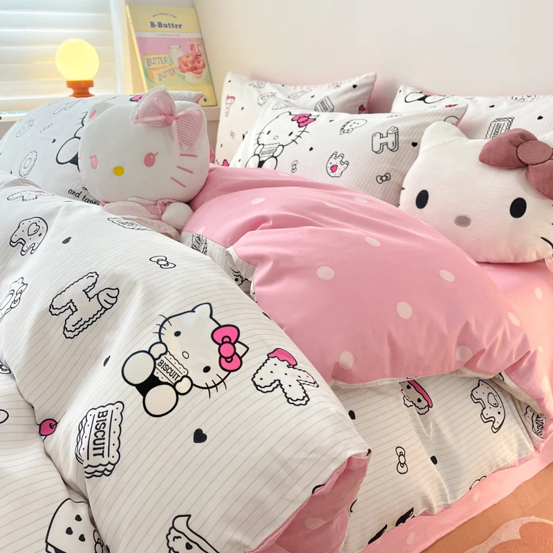 正版三丽鸥Kitty猫库洛米四件套100%纯棉被套床单女生宿舍三件套3