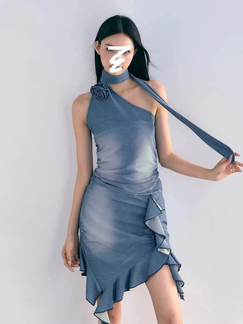 海枯石蓝  网纱背心裙