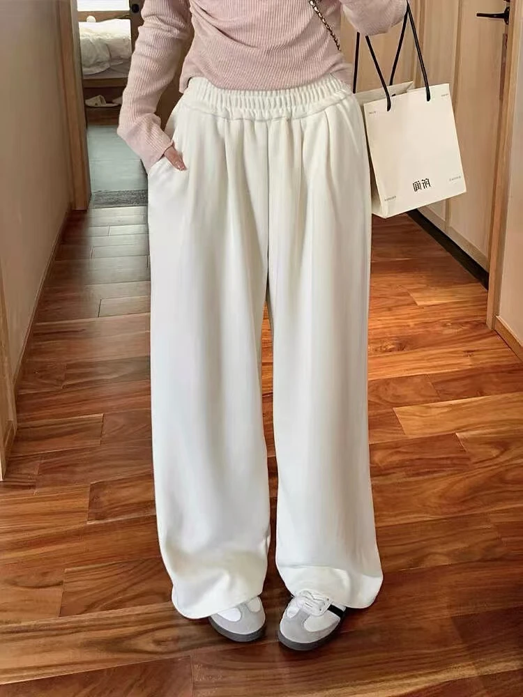 尼绒  厚实阔腿休闲裤