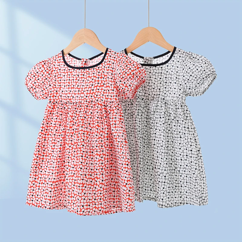 女童夏季新款连衣裙女孩半袖碎花裙纯棉泡泡袖公主裙子韩版薄款