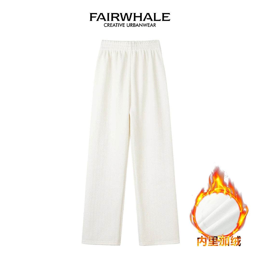 【清仓】马克华菲女装秋冬白色保暖高腰宽松显瘦时尚休闲裤加绒百搭