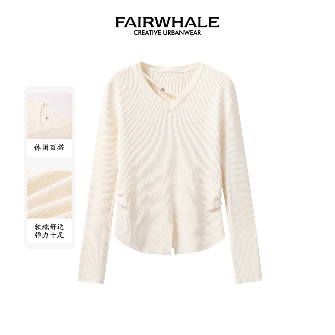 【清仓】马克华菲女装秋冬新品V领休闲简约针织衫 F44004A001