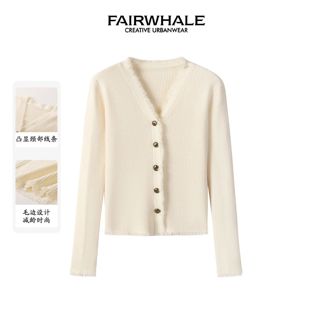 【交个朋友专属】马克华菲女装精致毛边修身显瘦针织衫F43004A045