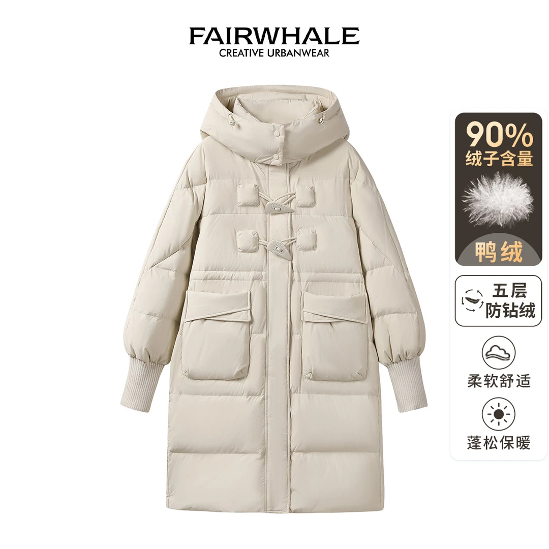 【直播】马克华菲女装90鸭绒时尚百搭大口袋长款羽绒服 F44014A101