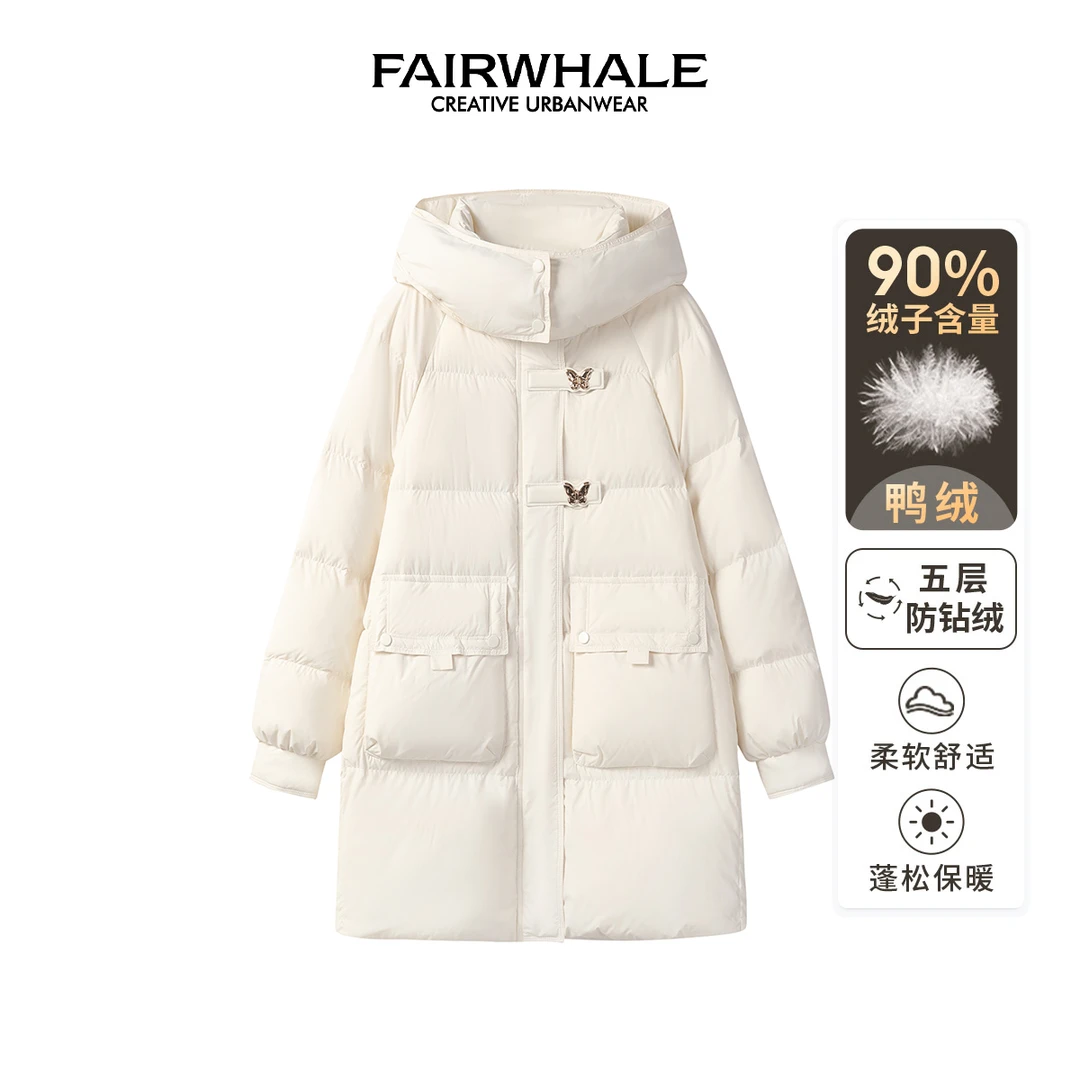 【李不了】马克华菲女装皮袢金属蝴蝶90鸭绒羽绒服F44014A037