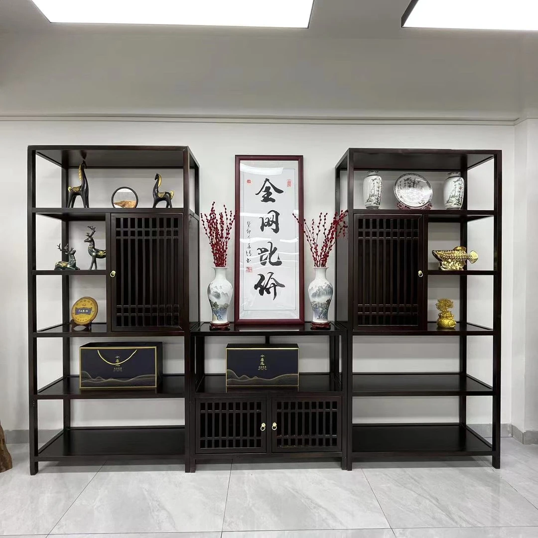 新中式玄关三组合博古架简约书架组合多宝阁办公室书房