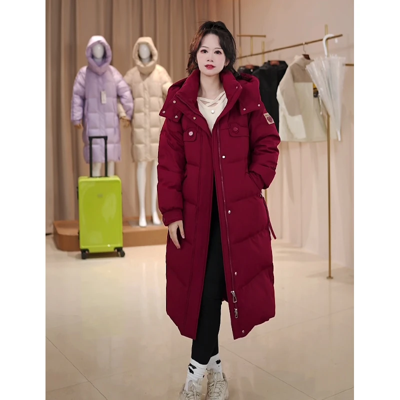 雅鹿品牌女装加厚保暖羽绒服女过膝中长款2024冬季新款休闲外套冬