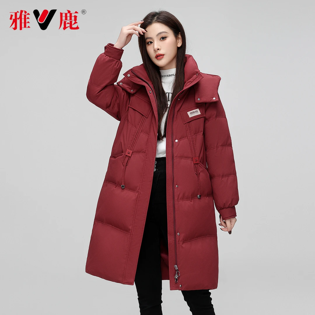 雅鹿羽绒服女中长款2024冬季新款大码宽松加厚保暖时尚白鸭绒外套