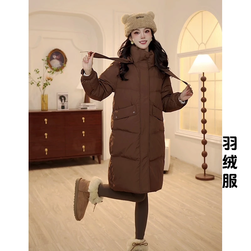 雅鹿2024新款羽绒服女中长款加厚保暖可脱卸帽时尚白鸭绒冬季外套