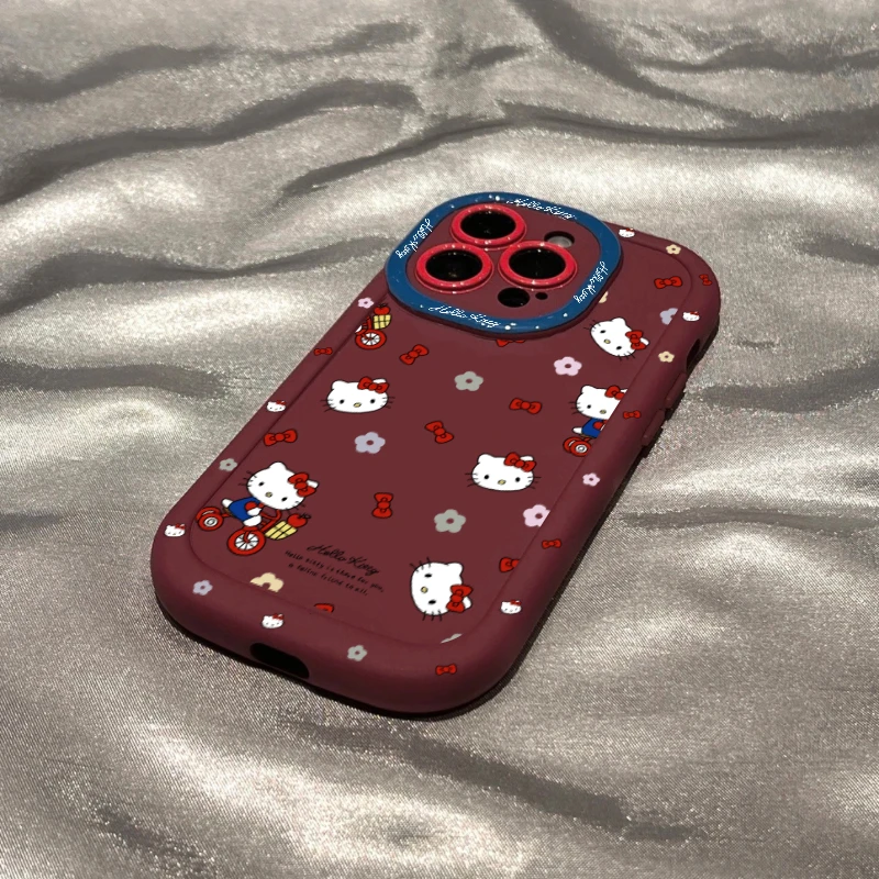 大头卡通猫酒红色适用于苹果15手机壳iphone13/14promax防摔12/11