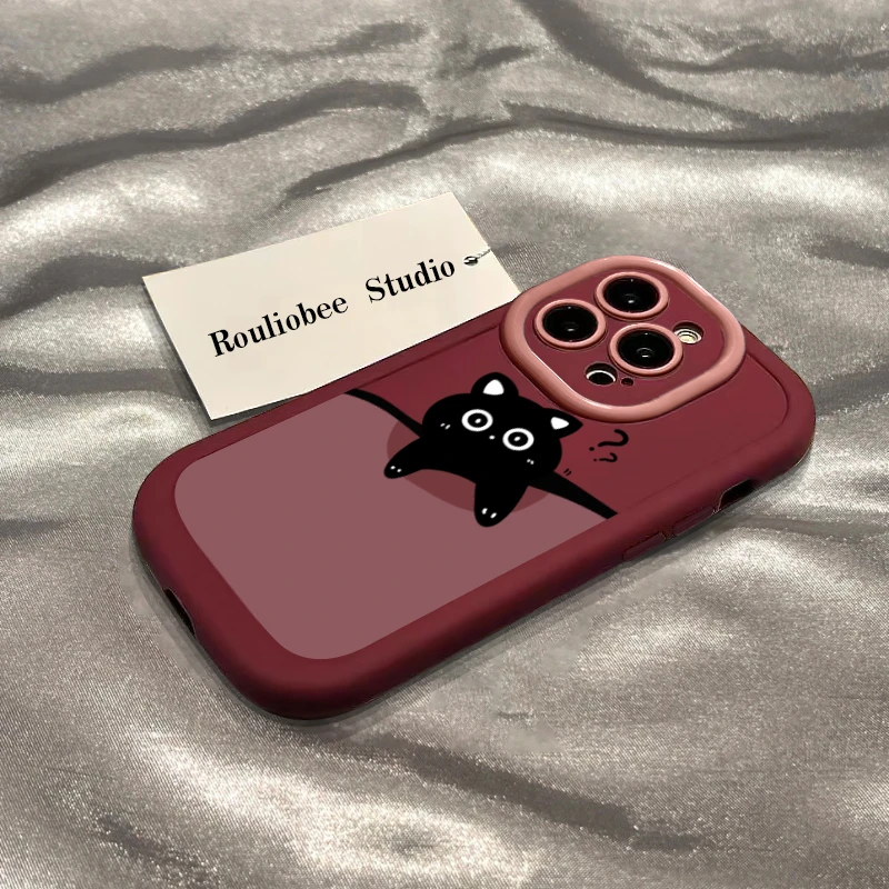 趴趴黑猫泡芙壳适用于苹果15手机壳iphone13/14promax防摔12/11女