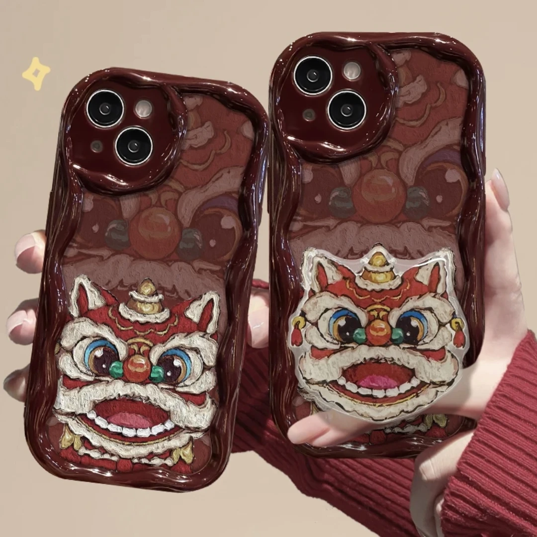 醒狮支架适用苹果15/14promax手机壳13全包华为/vivo/小米/oppo潮