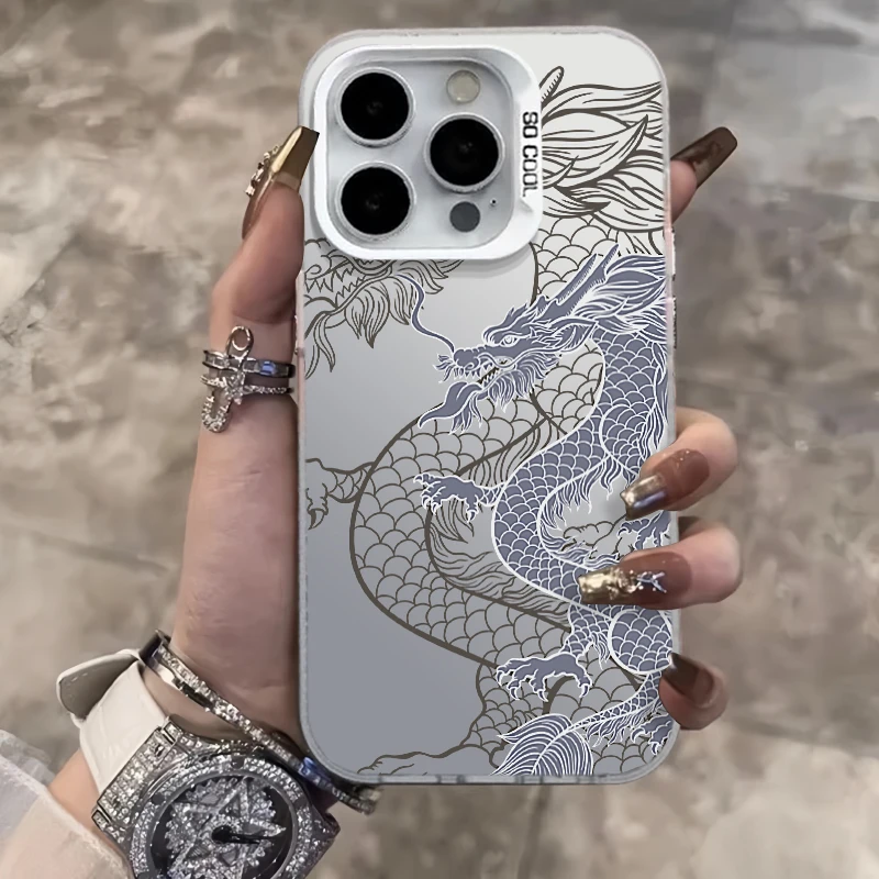 国风线条龍元气壳适用苹果15手机壳iPhone13/14promax新款12/11潮