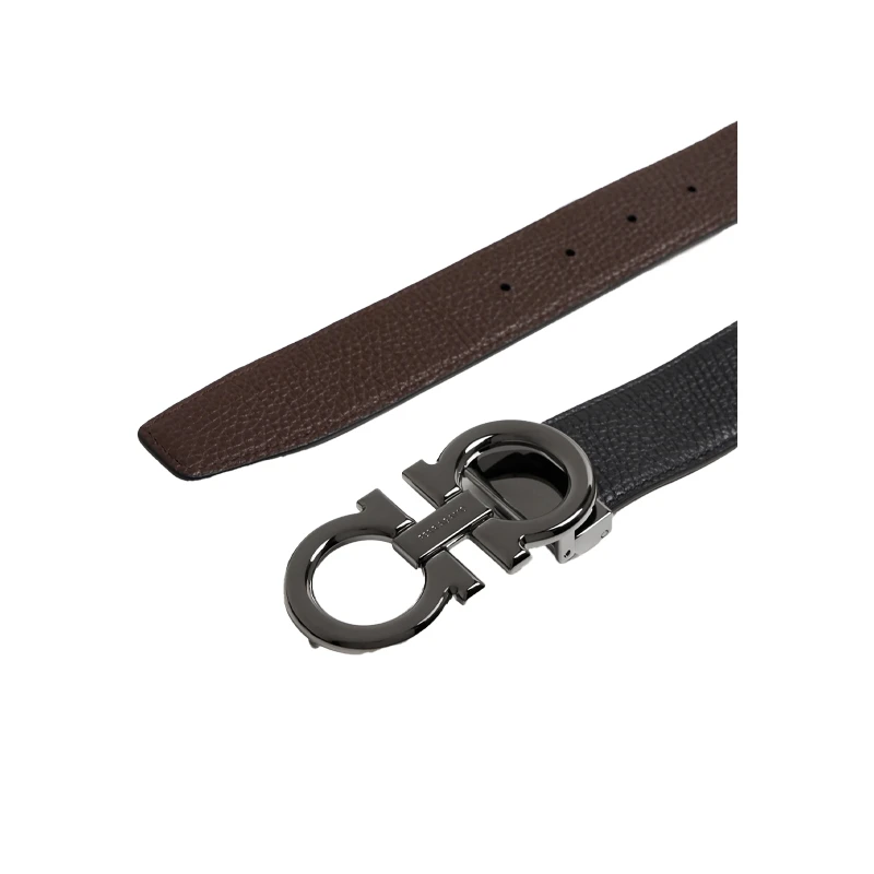 FERRAGAMO/菲拉格慕黑色 银扣  3cm 男士腰带 可拆卸皮带扣 老孟