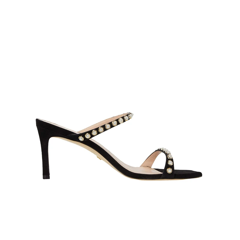 Stuart Weitzman 思缇韦曼SW珍珠麂皮细跟一字带凉鞋 7.5cm