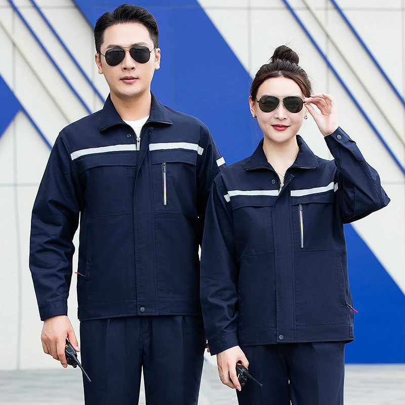 春秋长袖工作服男耐磨反光条劳保服套装工程厂服机修加厚工装定制