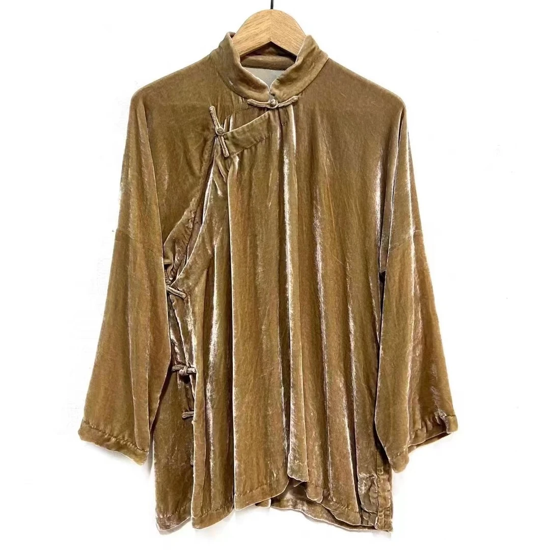 左岸迷香 果儿坊 【上衣】 复古 时尚 气质 斜襟 百搭 丝绒上衣1025