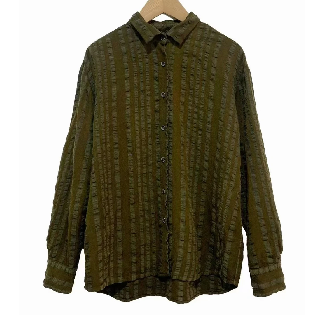 左岸迷香 果儿坊【短衬衫】长袖休闲条纹秋冬1012