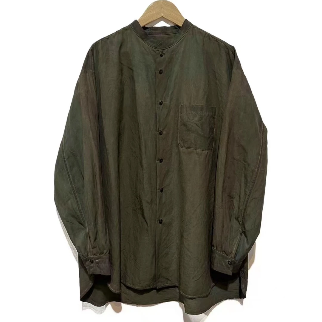 左岸迷香  果儿坊【衬衣】靛绿 圆领 休闲衬衣  百搭衬衫 9008