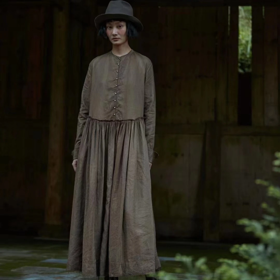 左岸迷香原创 果儿坊【连衣裙】植物柿泥染连衣裙 春夏款 5003