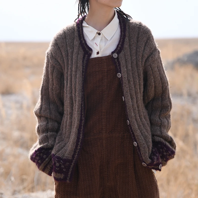 左岸迷香原创设计 果儿坊【 羊驼毛开衫】冬季保暖外套 7095