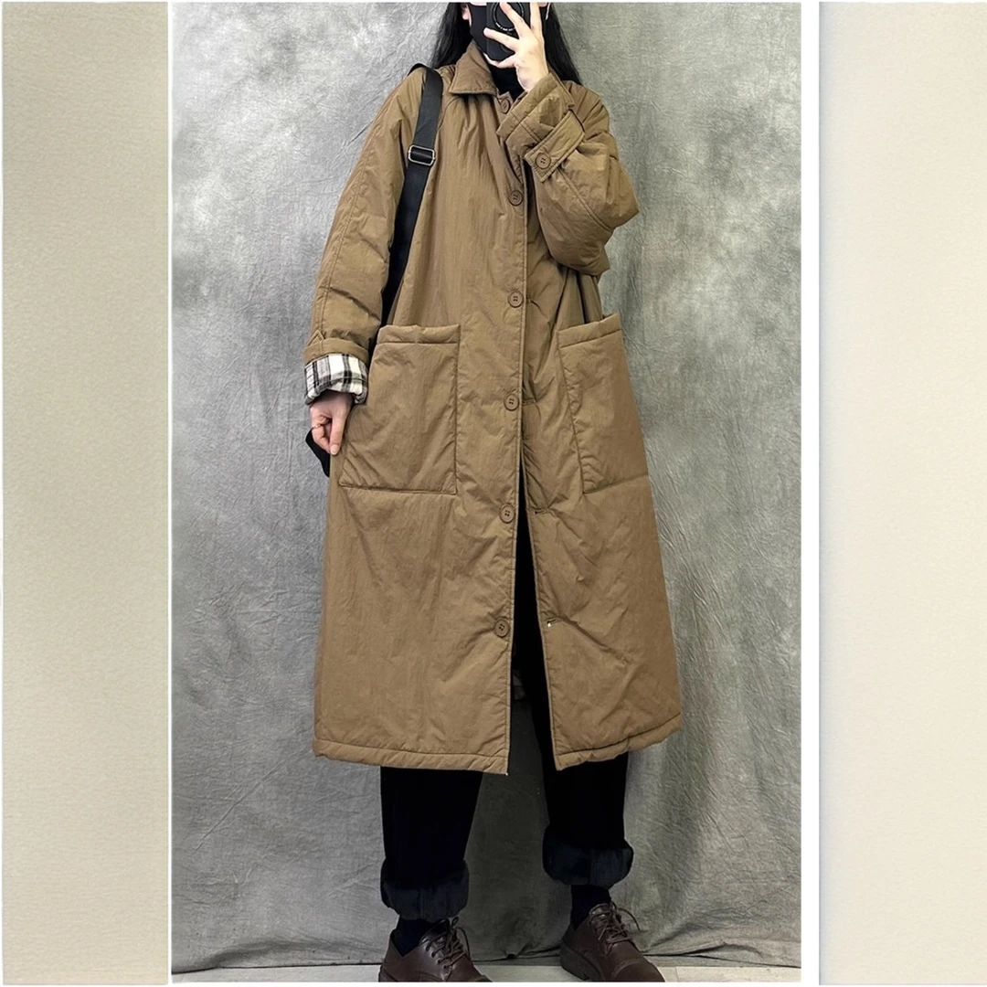 秋冬原创加厚夹棉中长款棉服外套 宽松大版洋气时尚风衣