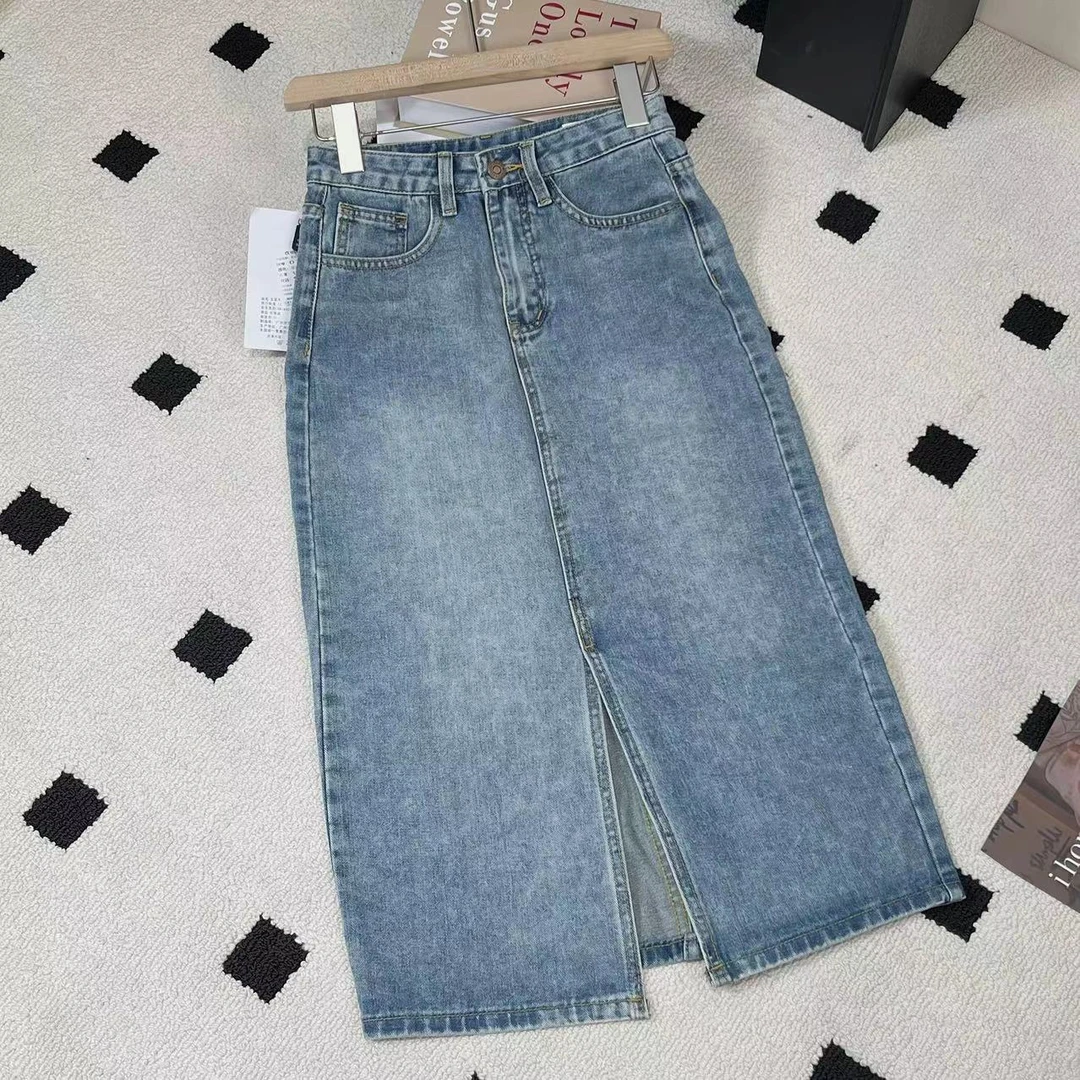 墙裂推荐~高腰显瘦开叉牛仔裙女夏季2024新款宽松a字中长款半身裙