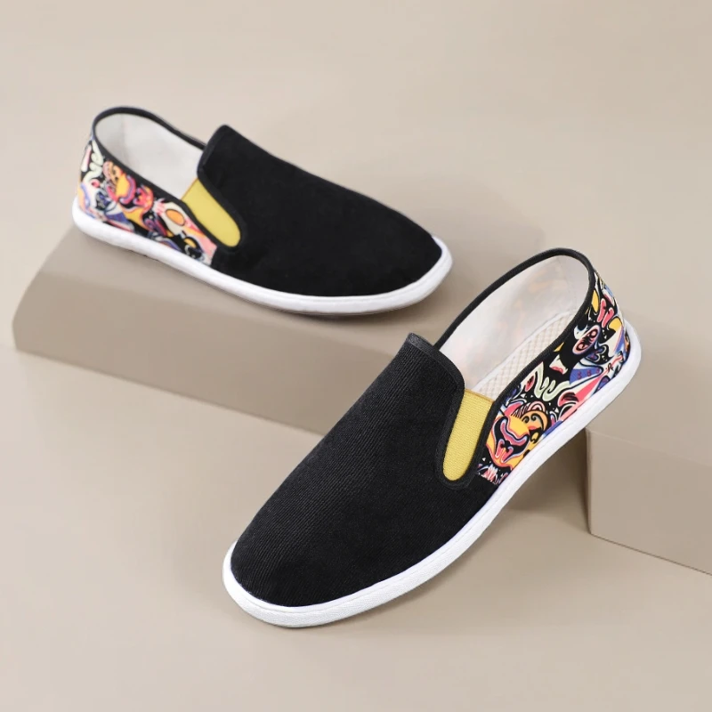 老北京布鞋男款透气灯芯绒豆豆鞋精神小伙豆豆休闲帆布牛筋底