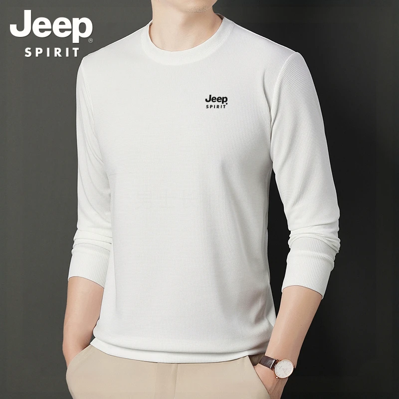 JEEPSPIRIT秋冬新款男士柔软圆领华夫格高档打底衫休闲百搭长袖