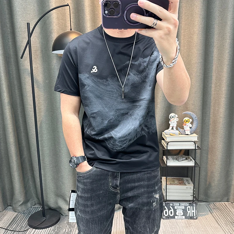 男士短袖t恤男款爆款2025新款卡通印花衣服修身半袖体恤衫上衣潮