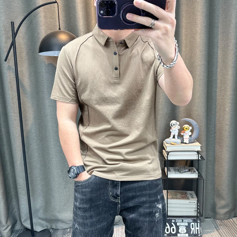 棉麻短袖polo衫男2025夏季新款高端纯色半袖修身体恤衫有领衣服