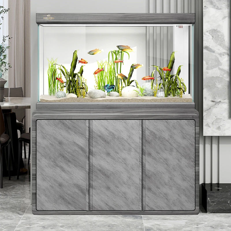 水族箱中大型客厅落地免换水超白生态底滤金大型养鱼箱