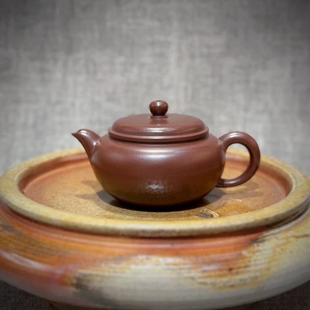 潮简正品 谢思博 高仿鼓壶 150cc 潮州手拉朱泥壶 全手工 紫砂壶