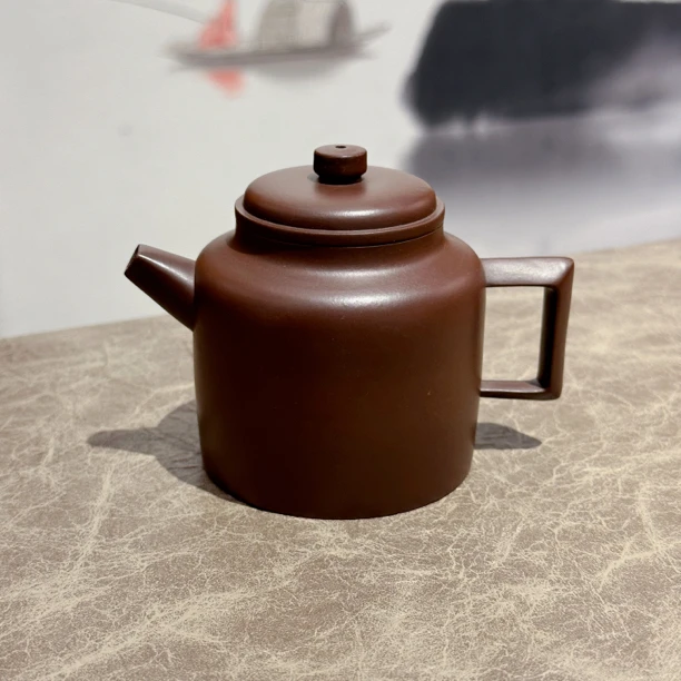 谢思博钟德壶180cc潮州手拉朱泥壶全手工谢华儿子黑金刚紫泥明德